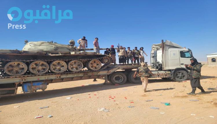 قوات العمالقة تحبط محاولة تهريب دبابة وقاطرة من معسكر لدرع الوطن بقرب الوديعة..(صورة وتفاصيل)