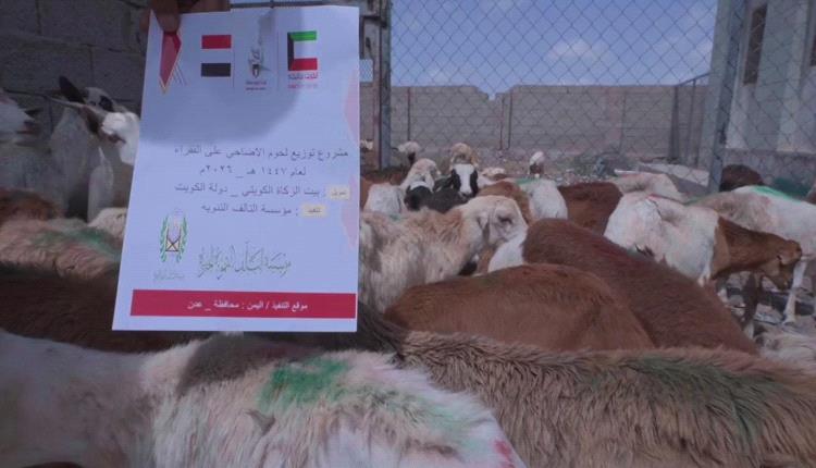 بدعم من بيت الزكاة الكويتي توزيع لحوم الأضاحي على 300 أسرة في عدن