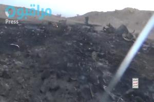 الاعلام الحوثي يبث مشاهد لطائرة حربية أعلنوا إسقاطها[صور]